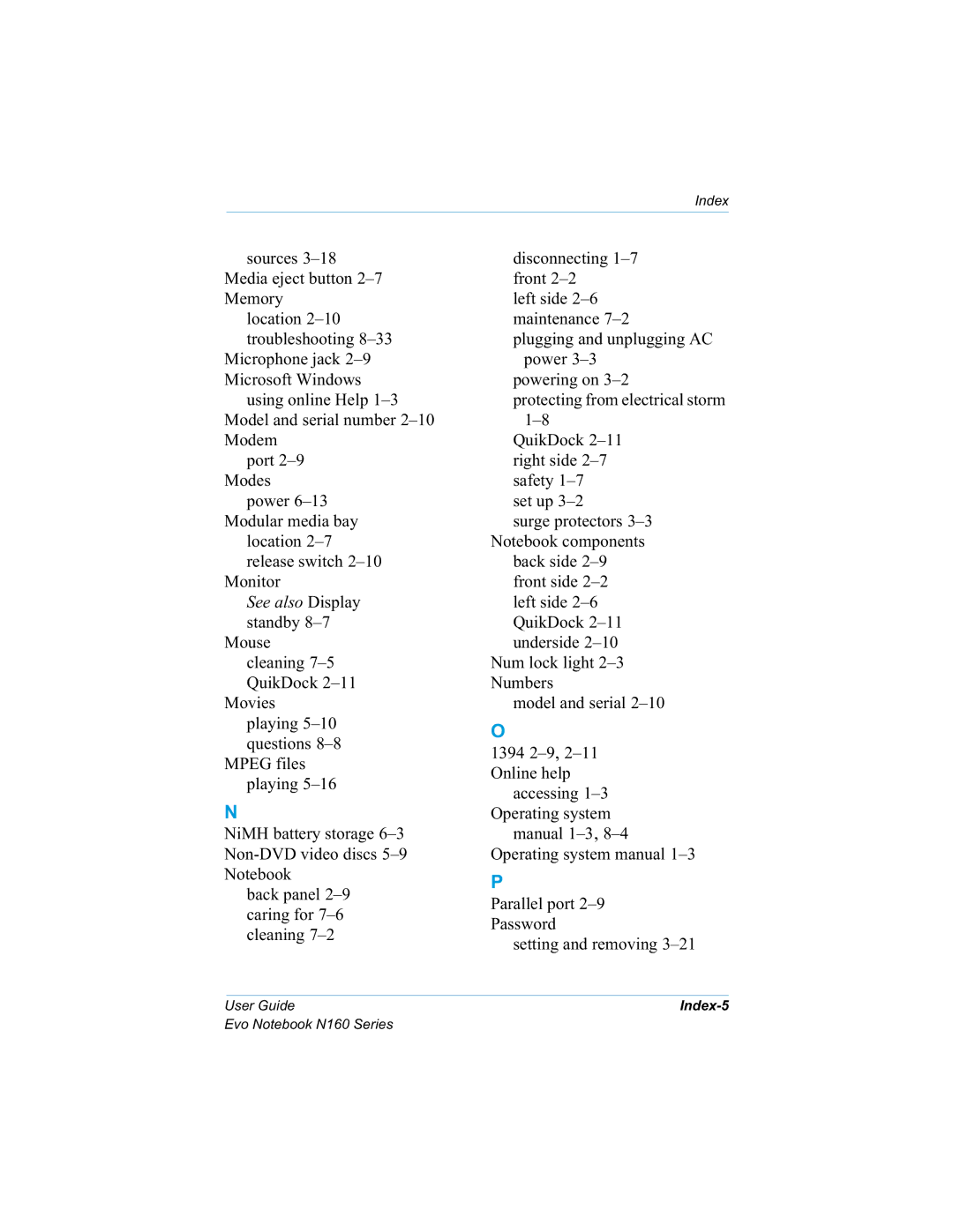 HP n160 manual 0LFURSKRQHMDFN±, 0RGXODUPHGLDED, 1RWHERRNFRPSRQHQWV EDFNVLGH± IURQWVLGH±, 1XPORFNOLJKW±, 3DUDOOHOSRUW± 