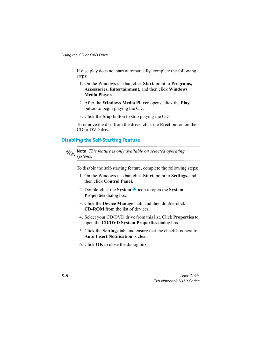 HP n160 manual Disabling the Self-Starting Feature, OLFN2.WRFORVHWKHGLDORJER, OLFNWKH6WRSEXWWRQWRVWRSSOD\LQJWKH 