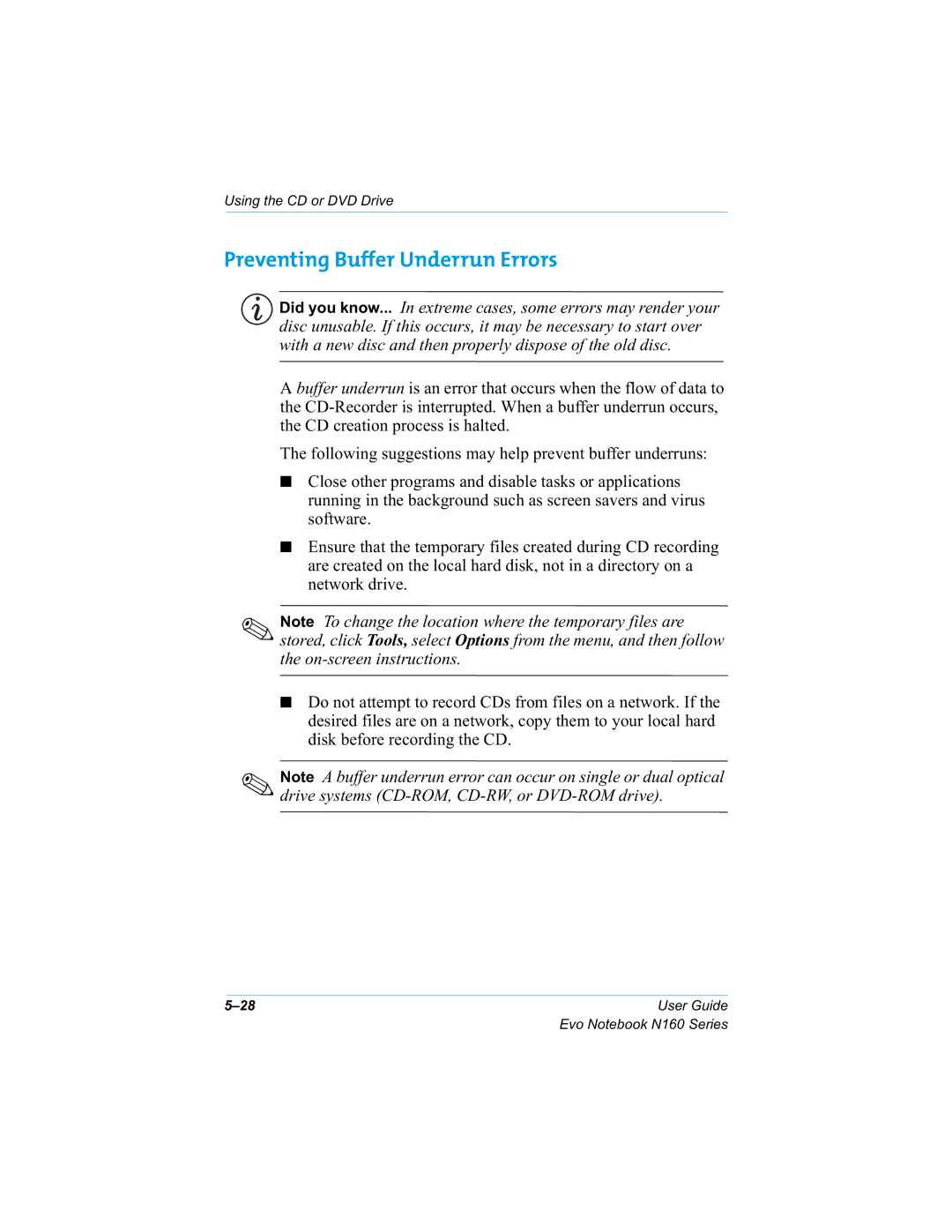 HP n160 manual Preventing Buffer Underrun Errors, Qhwzrungulyh, Wkhrqvfuhhqlqvwuxfwlrqv 