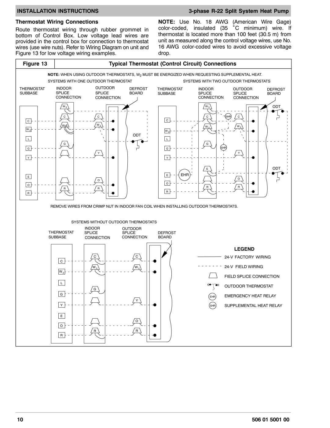 HP N2H3, H2H3 manual Thermostat Wiring Connections 