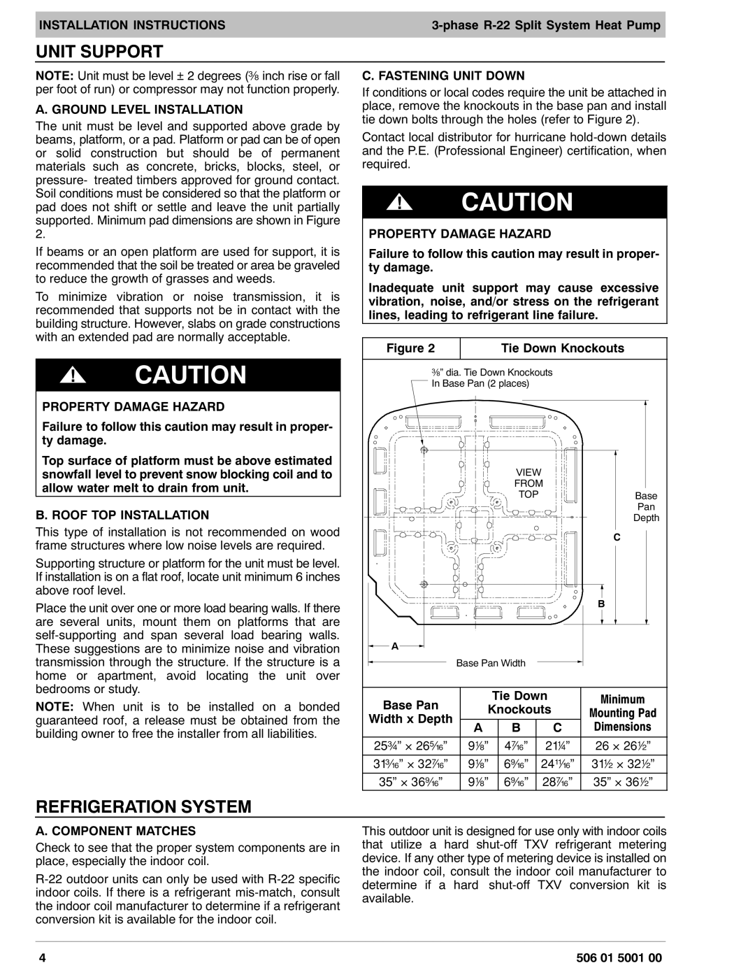 HP N2H3, H2H3 manual Unit Support, Refrigeration System 