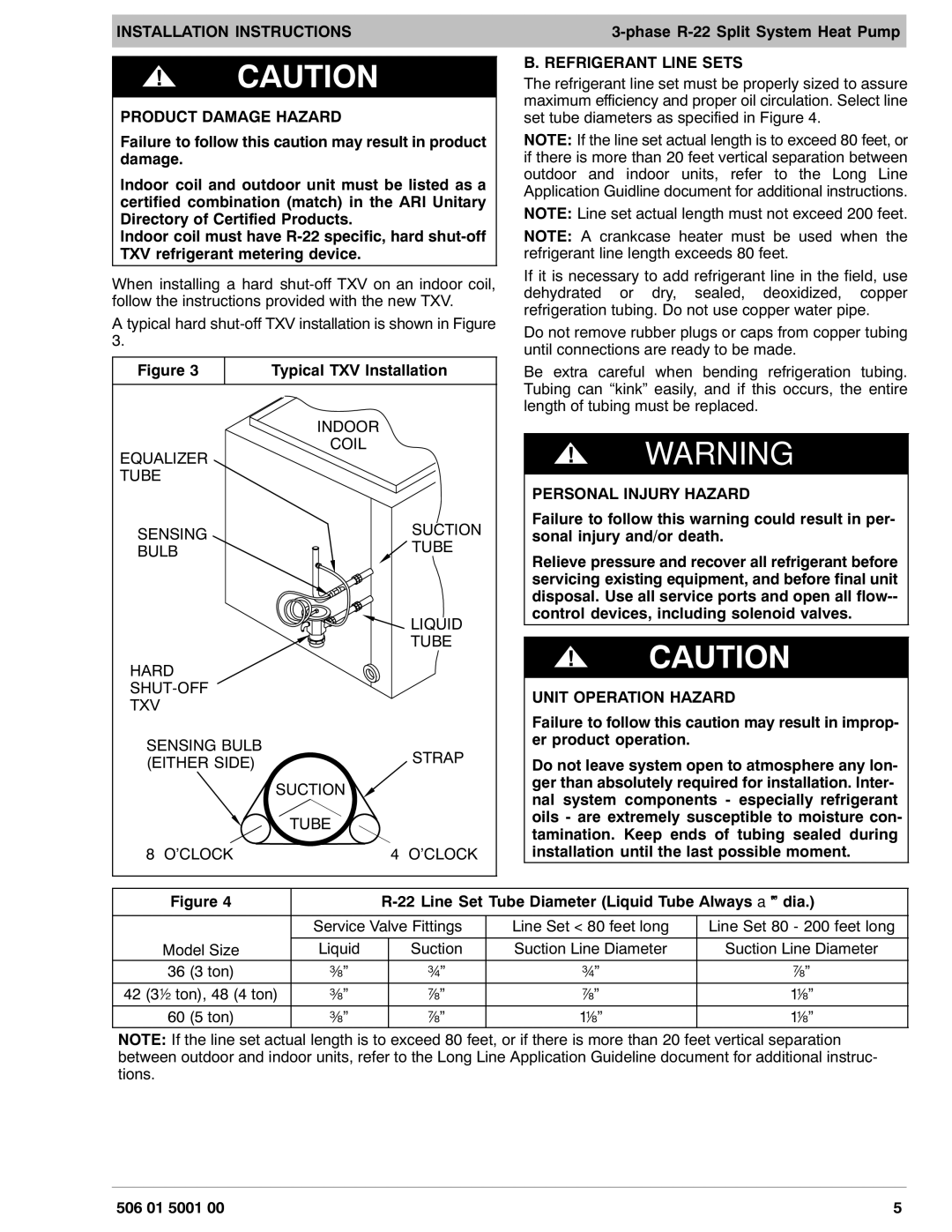 HP H2H3, N2H3 manual Installation Instructions Product Damage Hazard, Refrigerant Line Sets, Personal Injury Hazard 