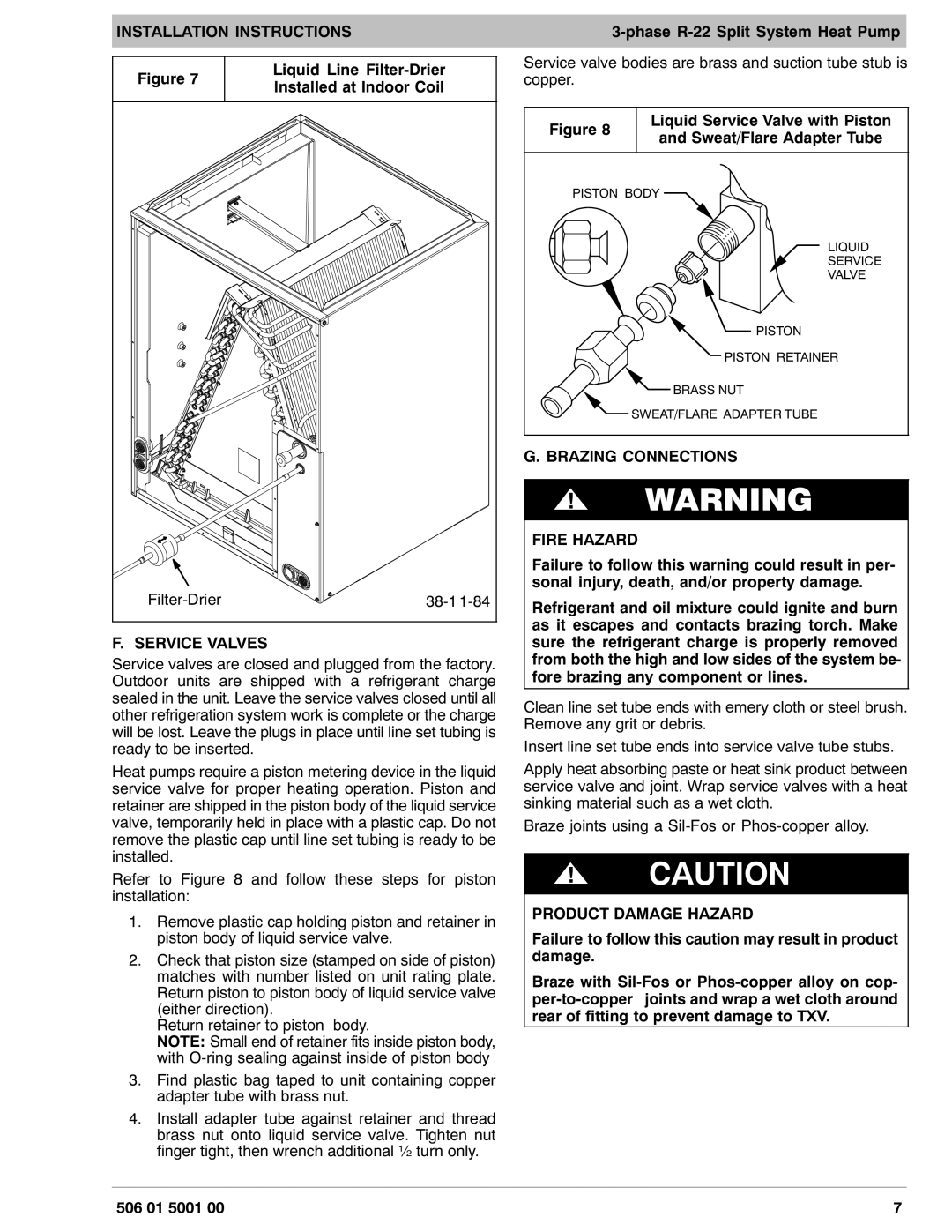 HP H2H3, N2H3 manual Service Valves, Brazing Connections Fire Hazard 