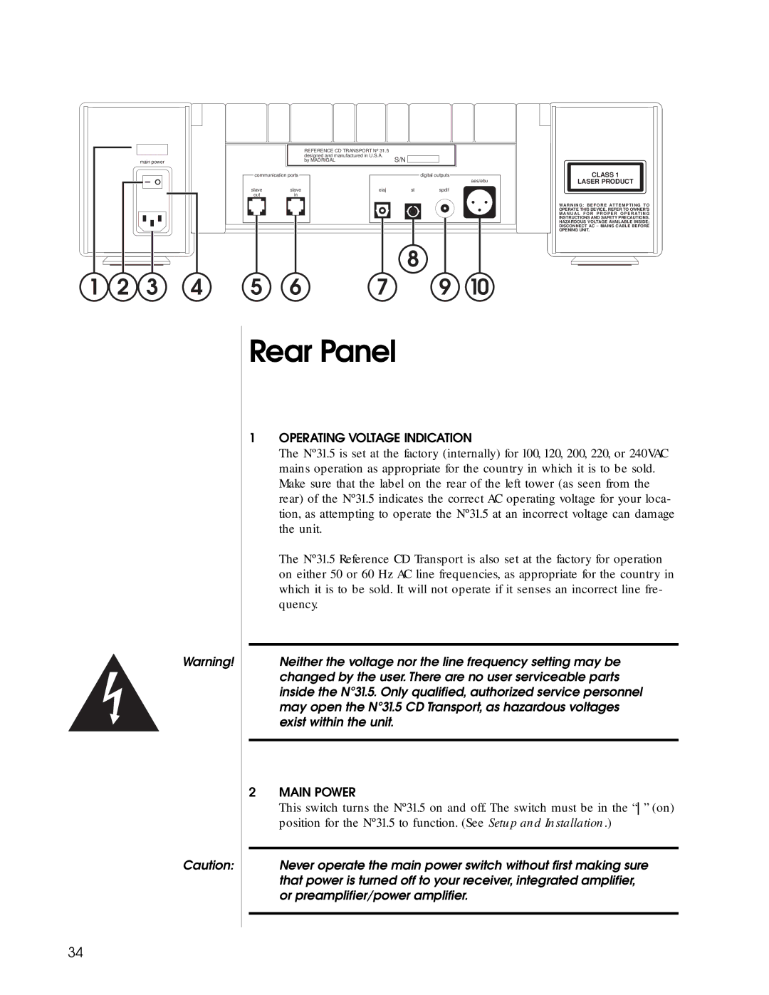 HP N31.5 manual Rear Panel, Class Laser Product 