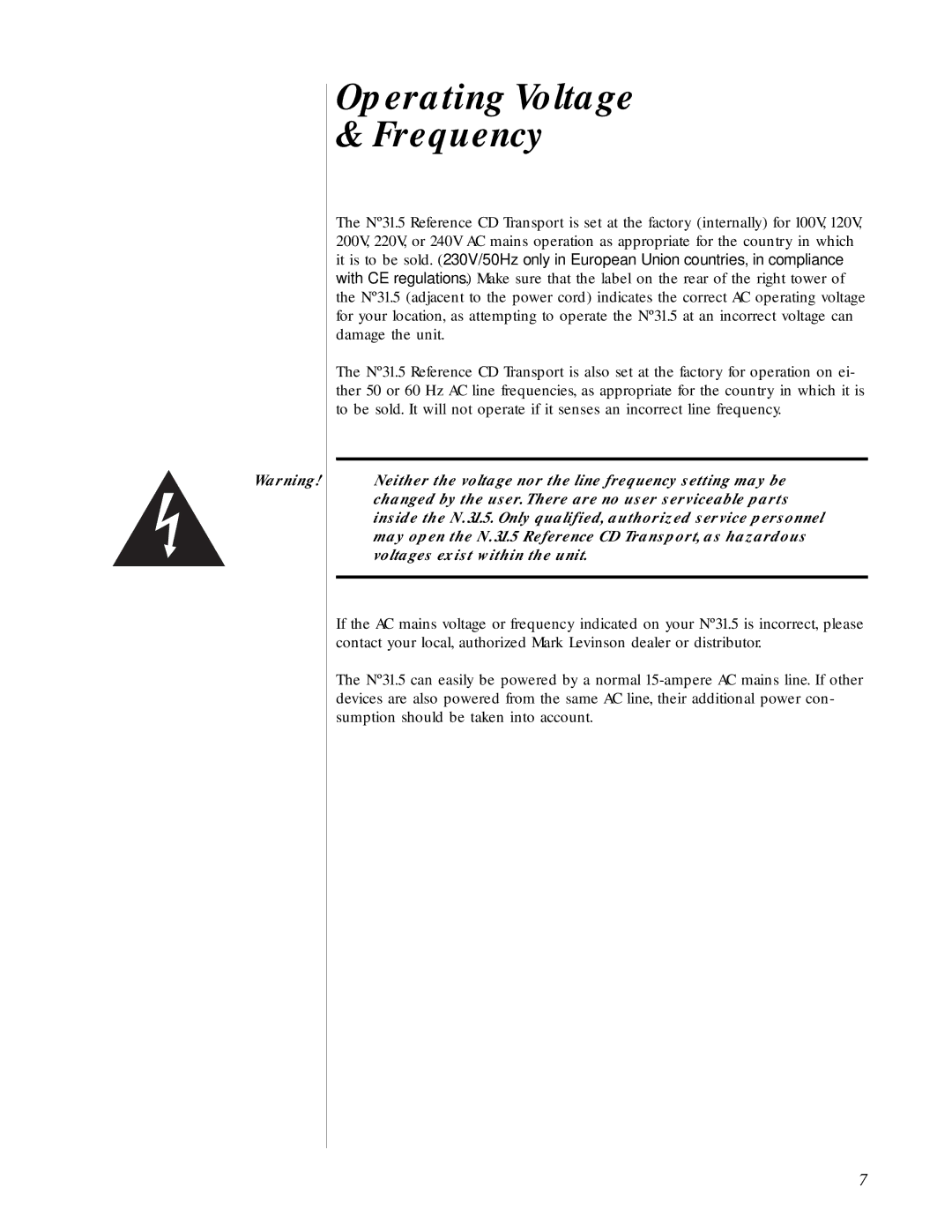 HP N31.5 manual Operating Voltage Frequency 