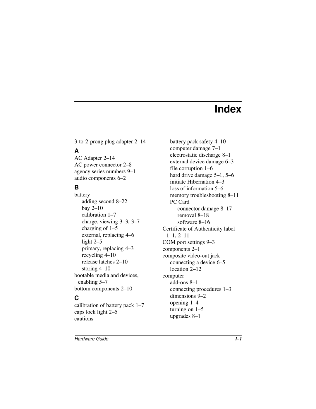 HP n400c manual Index 