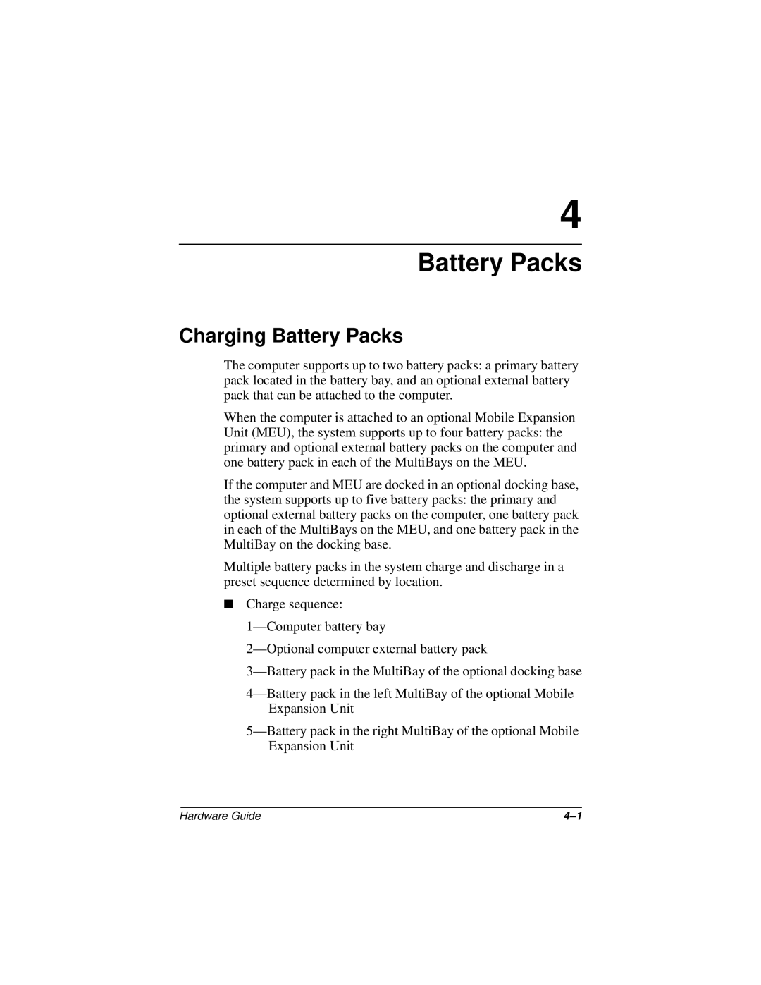 HP n400c manual Charging Battery Packs 