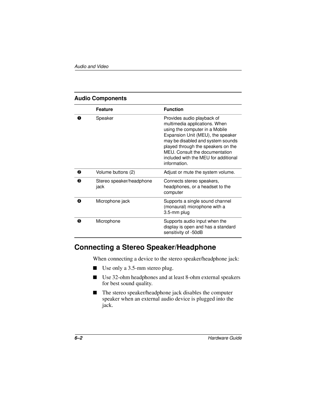 HP n400c manual Connecting a Stereo Speaker/Headphone, Audio Components 