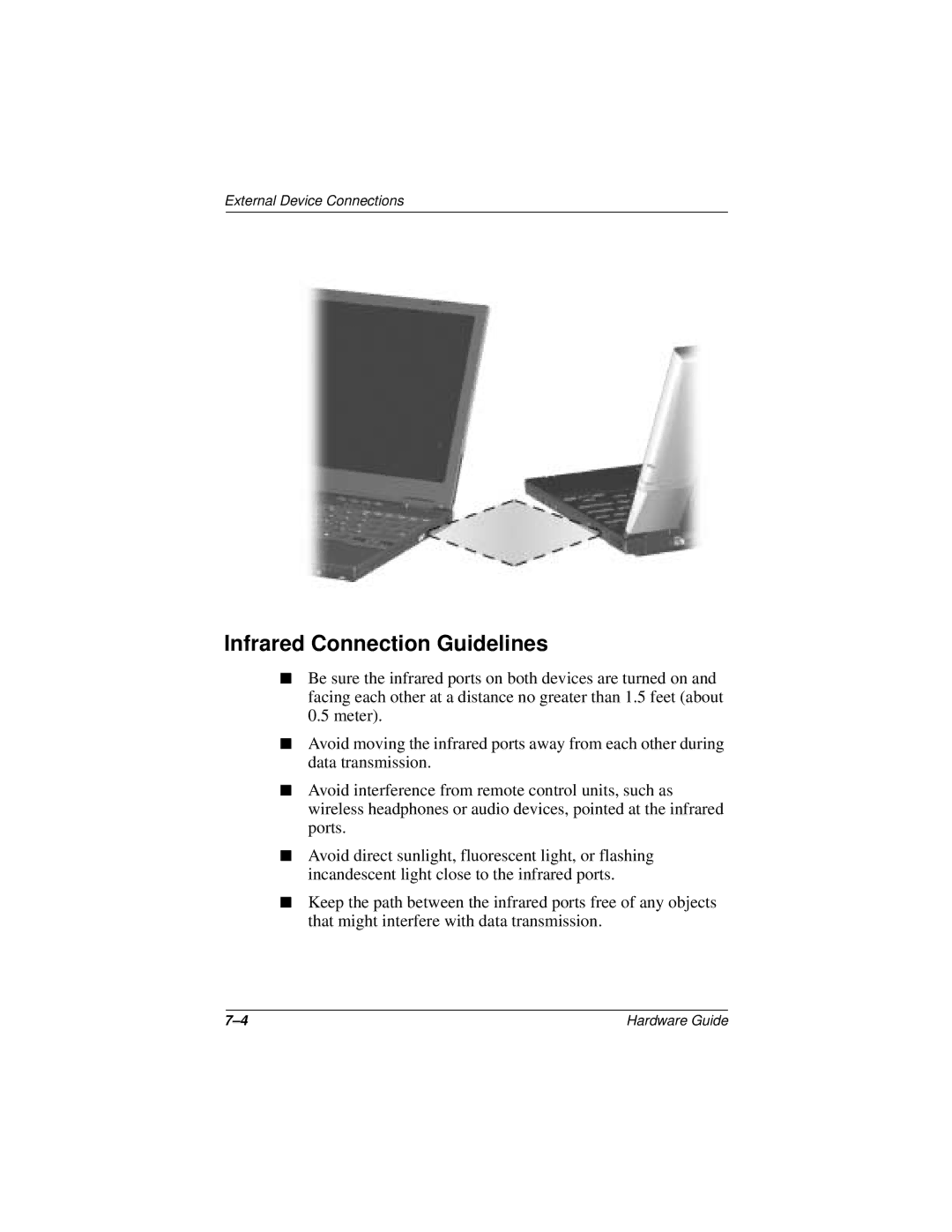 HP n400c manual Infrared Connection Guidelines 