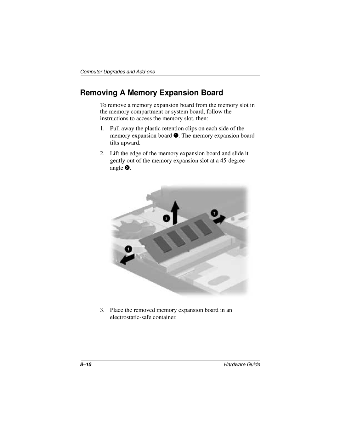 HP n400c manual Removing a Memory Expansion Board 