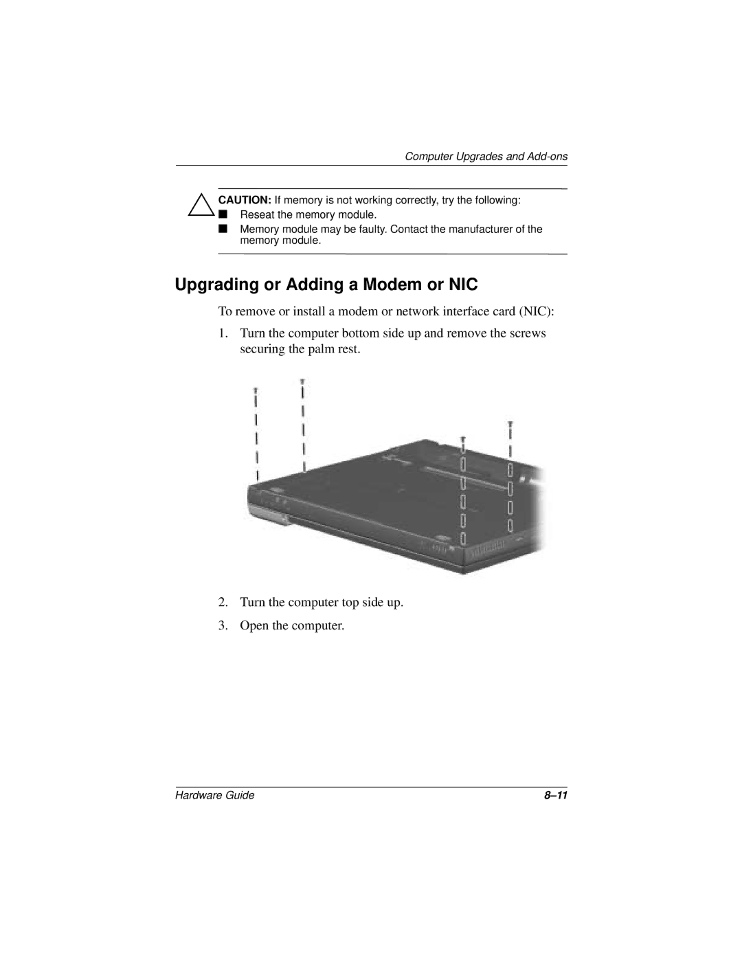 HP n400c manual Upgrading or Adding a Modem or NIC 