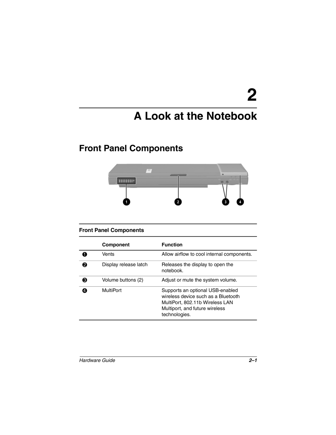 HP n410c manual Look at the Notebook, Front Panel Components 