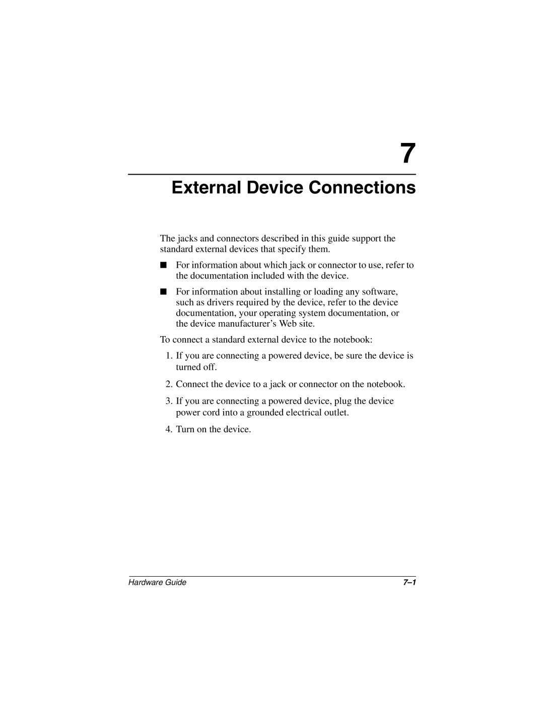 HP n410c manual External Device Connections 