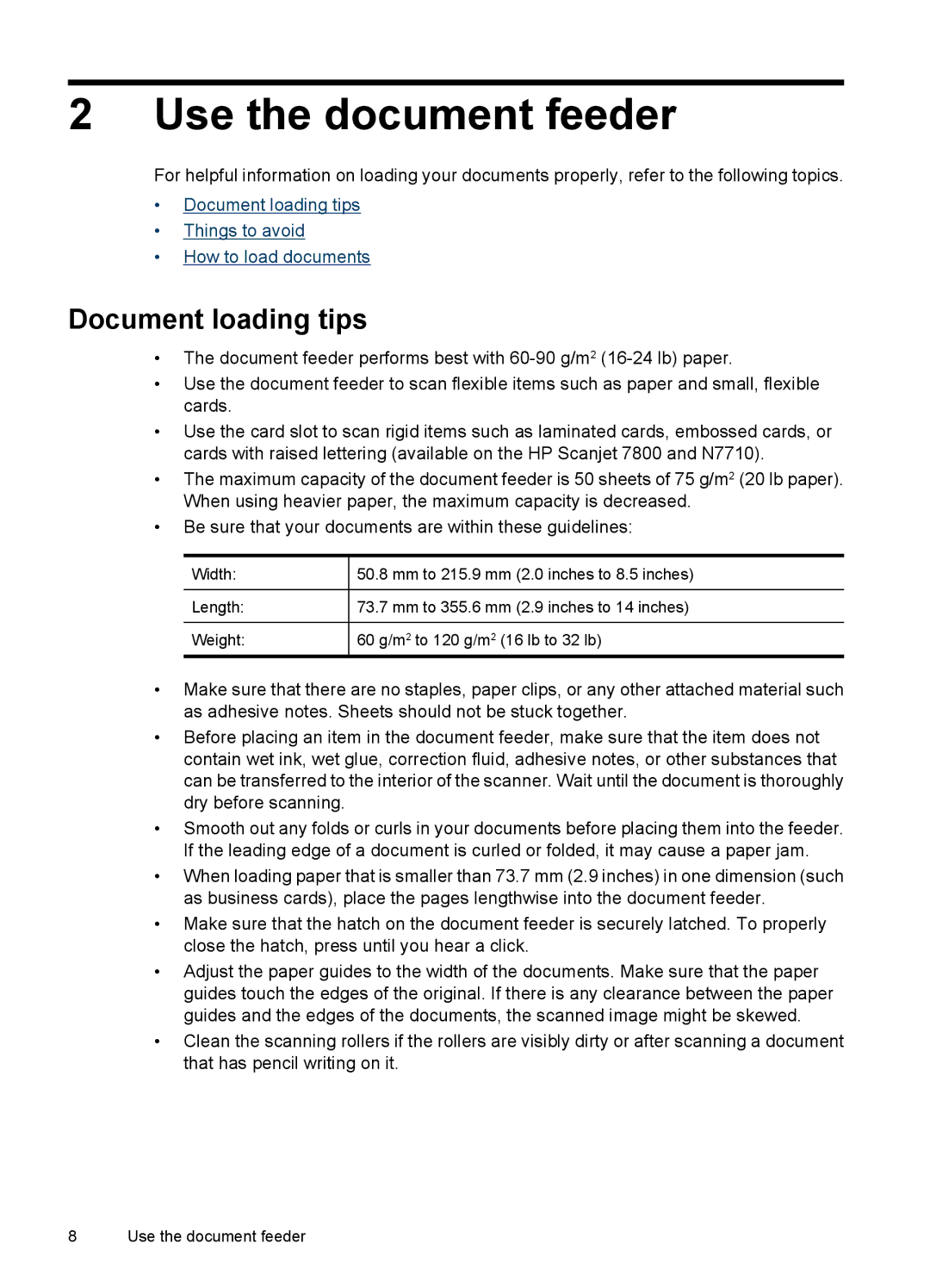 HP N7000 Document manual Use the document feeder, Document loading tips 