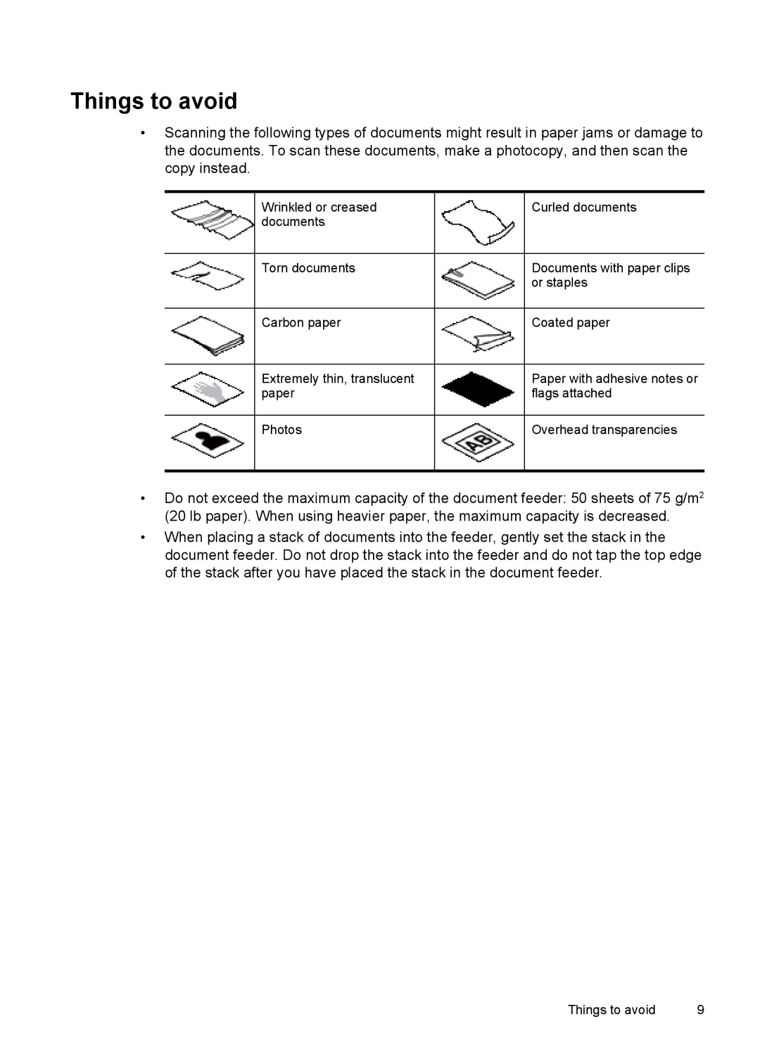 HP N7000 Document manual Things to avoid 