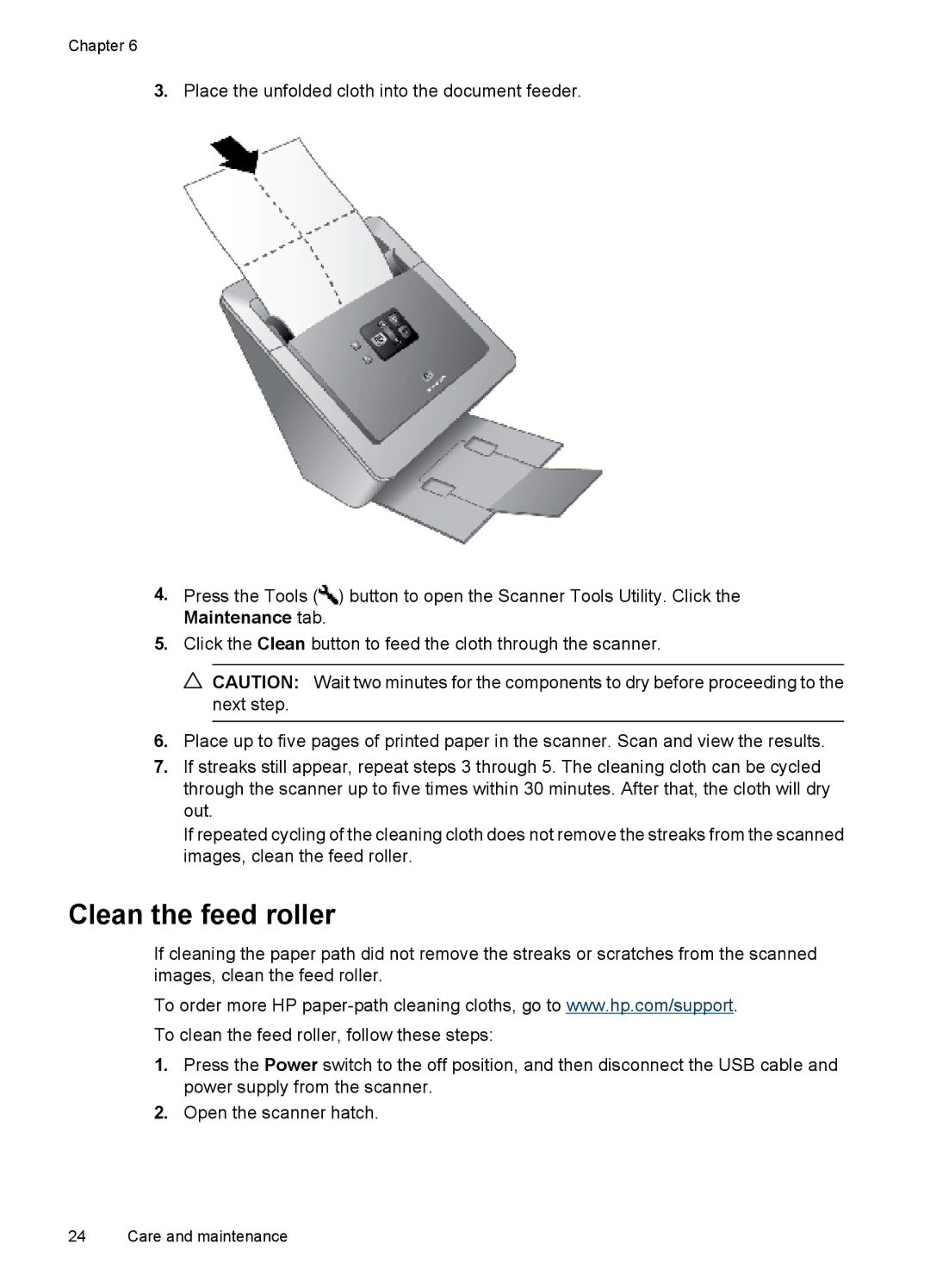 HP N7000 Document manual Clean the feed roller 