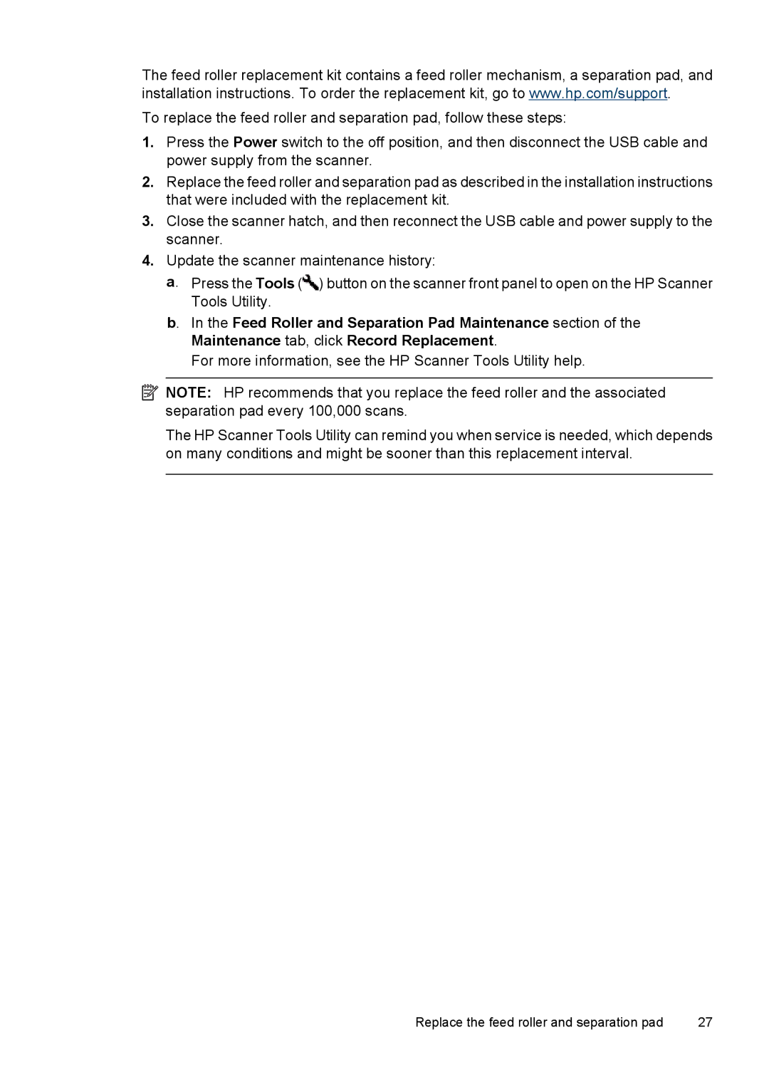 HP N7000 Document manual Replace the feed roller and separation pad 