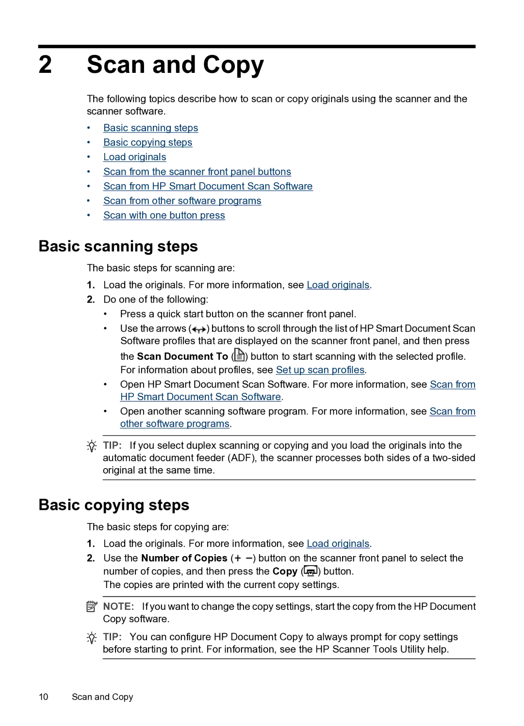 HP N8400 manual Scan and Copy, Basic scanning steps, Basic copying steps 