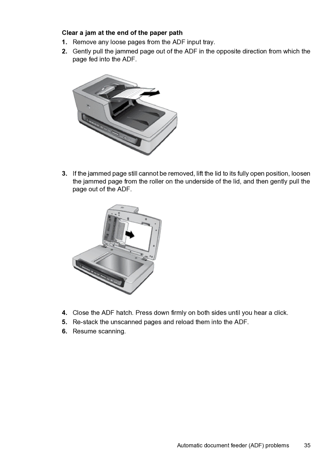 HP N8400 manual Clear a jam at the end of the paper path 