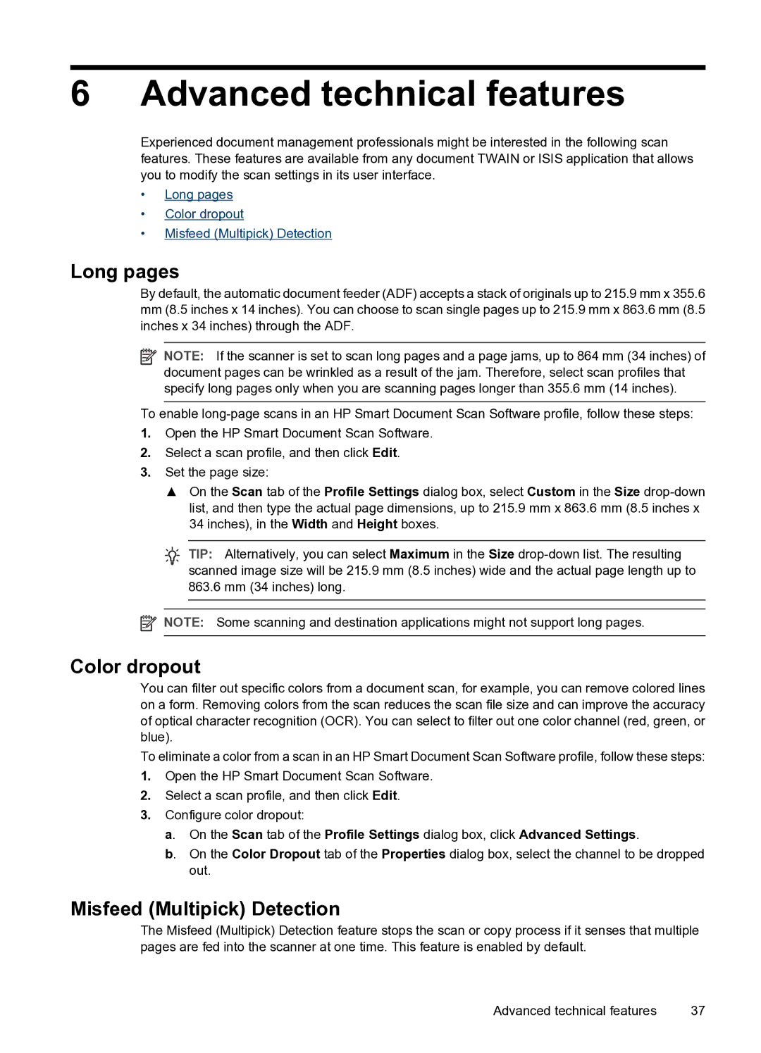 HP N8400 manual Advanced technical features, Long pages 