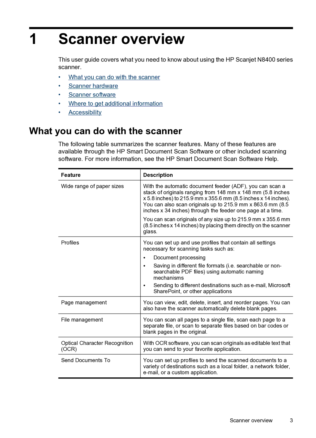 HP N8400 manual Scanner overview, What you can do with the scanner 