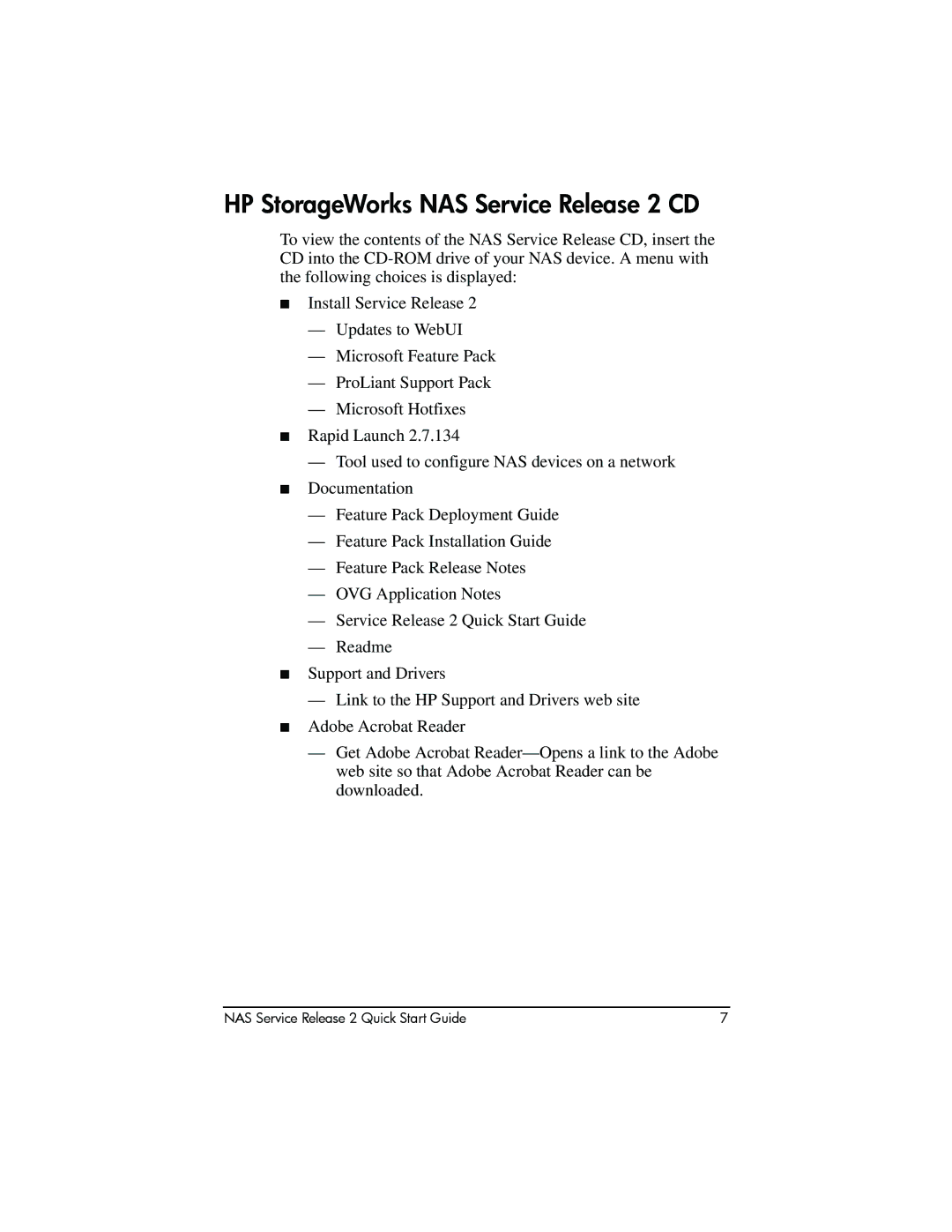 HP NAS 1200s, NAS 2000s manual HP StorageWorks NAS Service Release 2 CD 