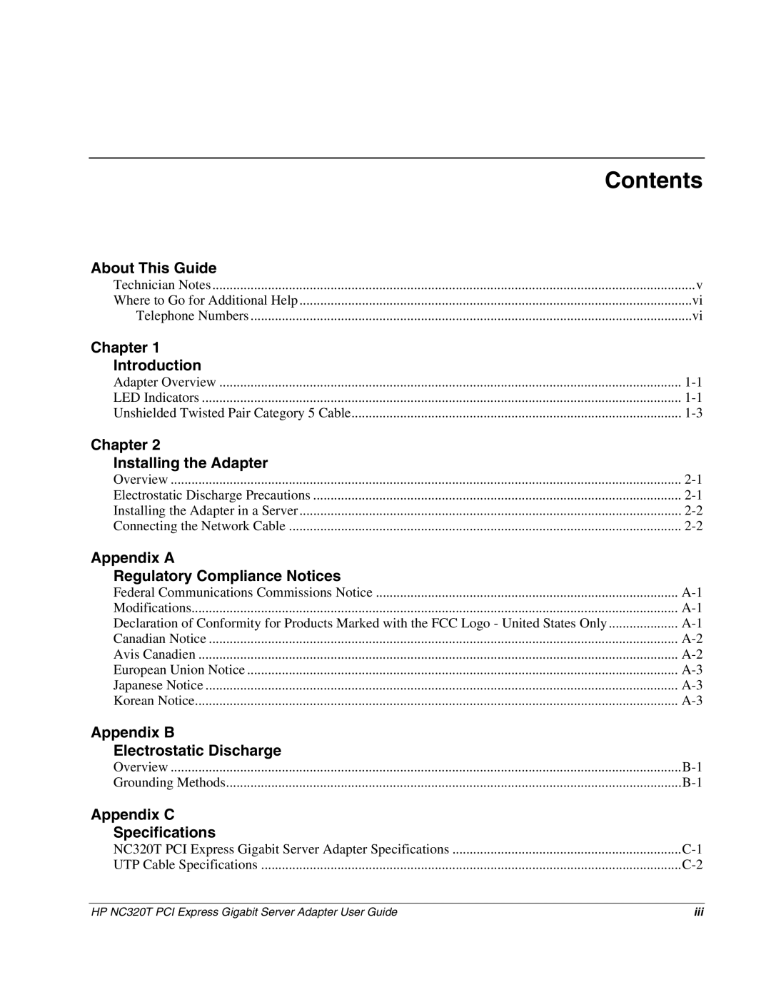 HP NC320T manual Contents 