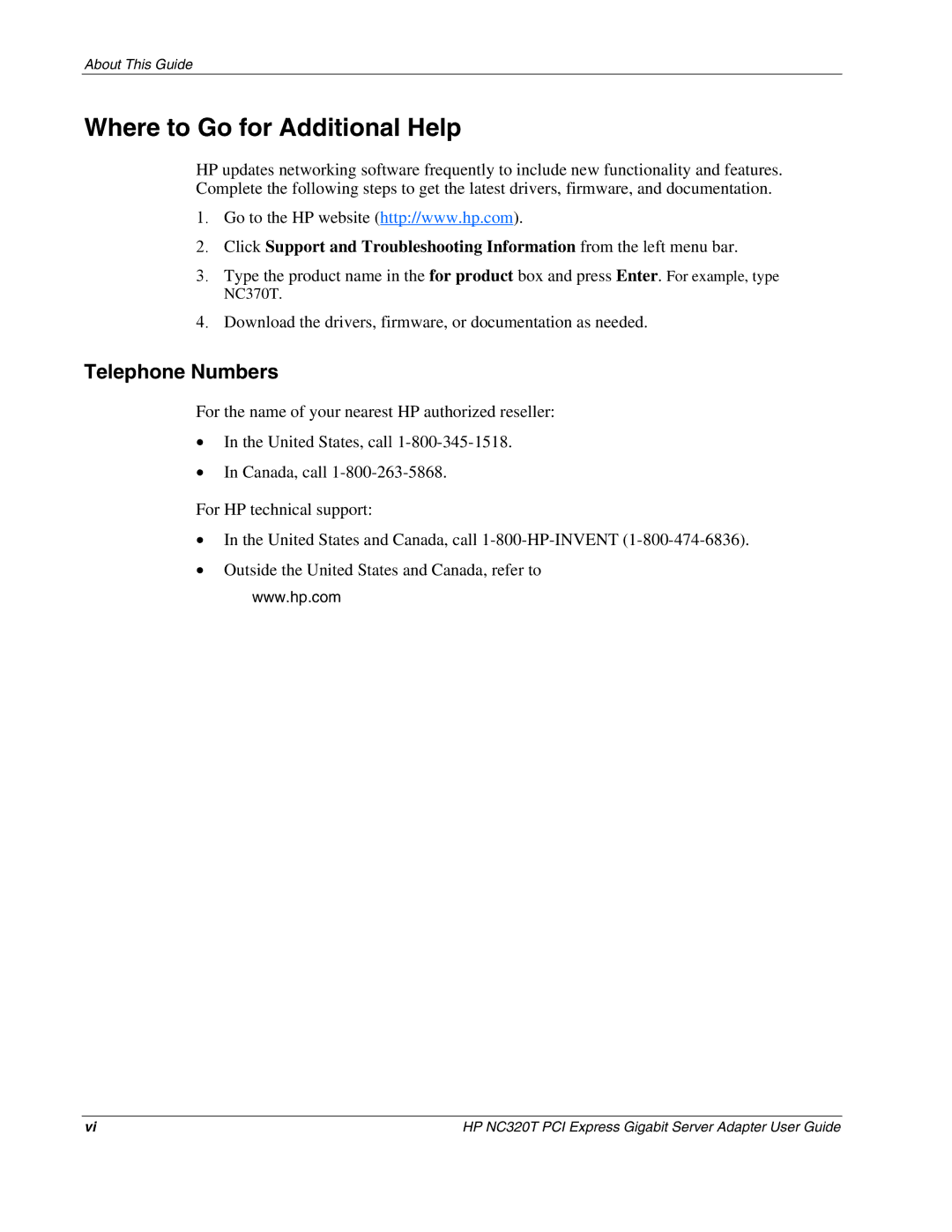 HP NC320T manual Where to Go for Additional Help, Telephone Numbers 