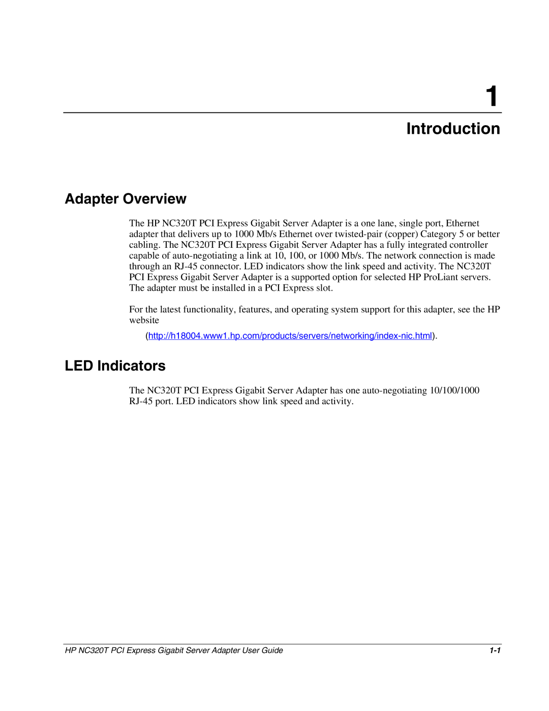 HP NC320T manual Introduction, Adapter Overview, LED Indicators 