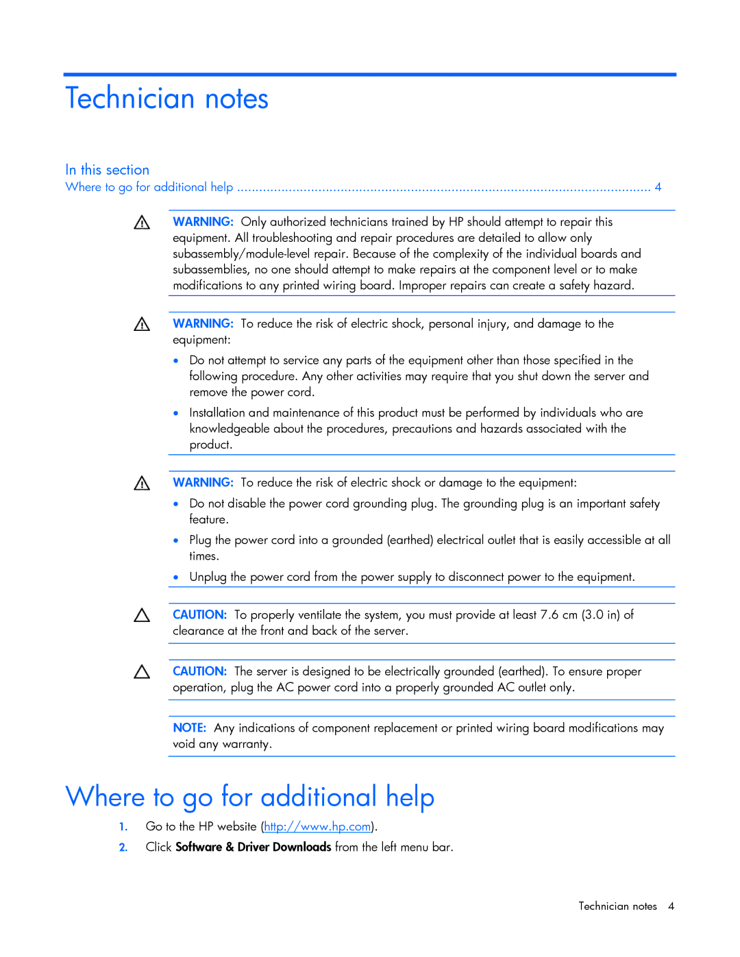 HP NC373F manual Technician notes, Where to go for additional help 