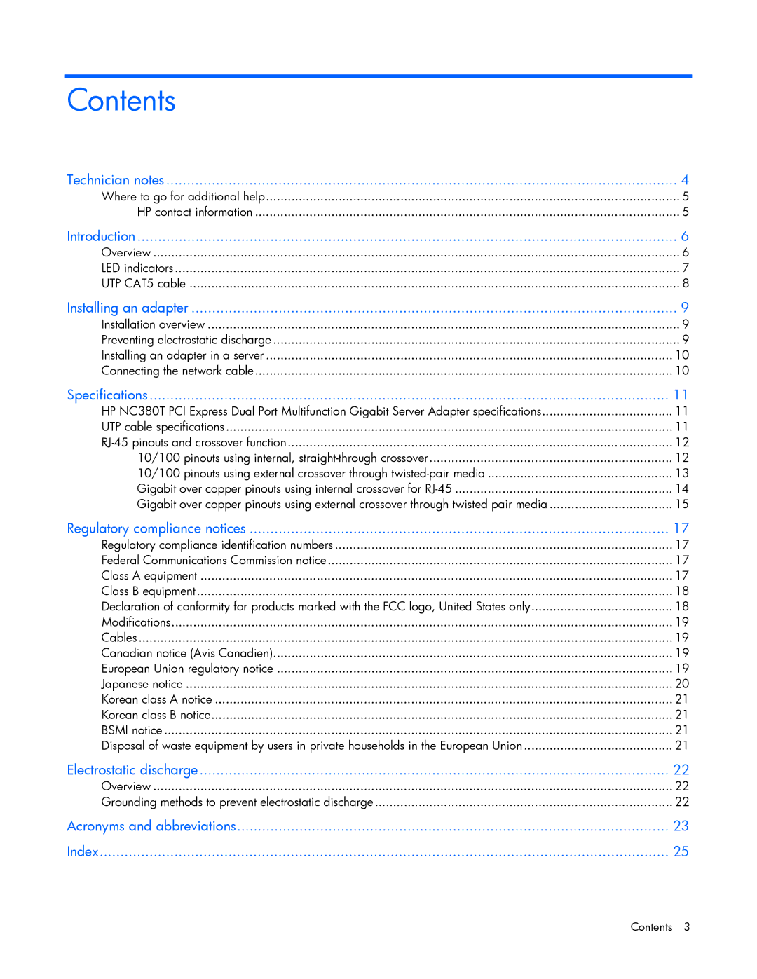 HP NC380T manual Contents 