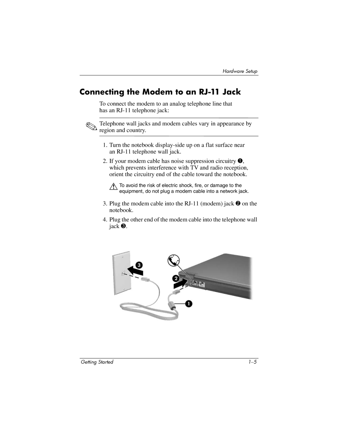 HP NC4200 manual Connecting the Modem to an RJ-11 Jack 