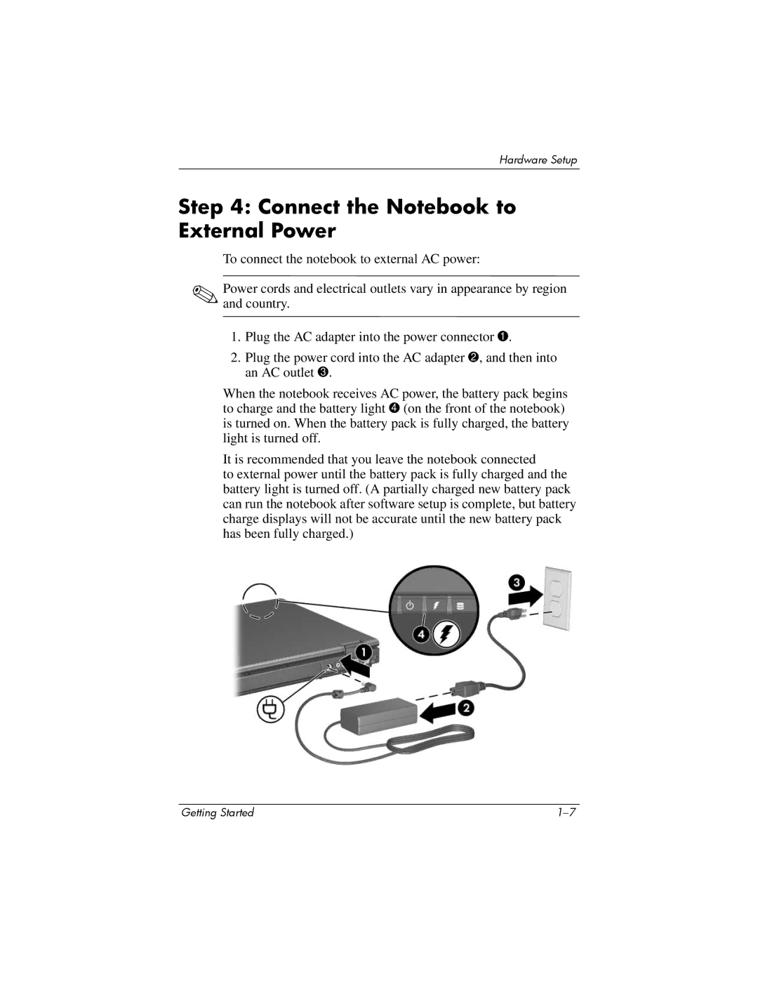 HP NC4200 manual Connect the Notebook to External Power 