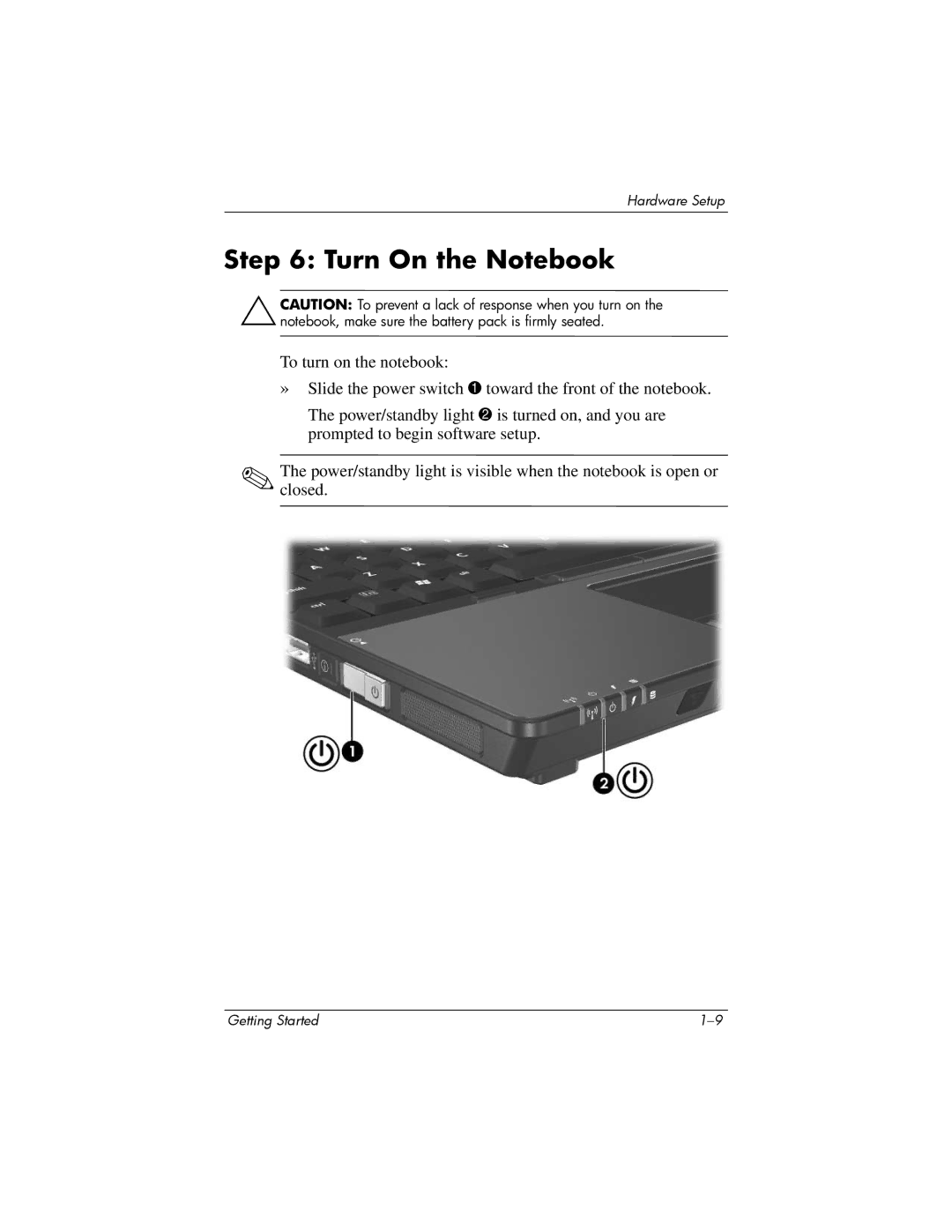 HP NC4200 manual Turn On the Notebook 