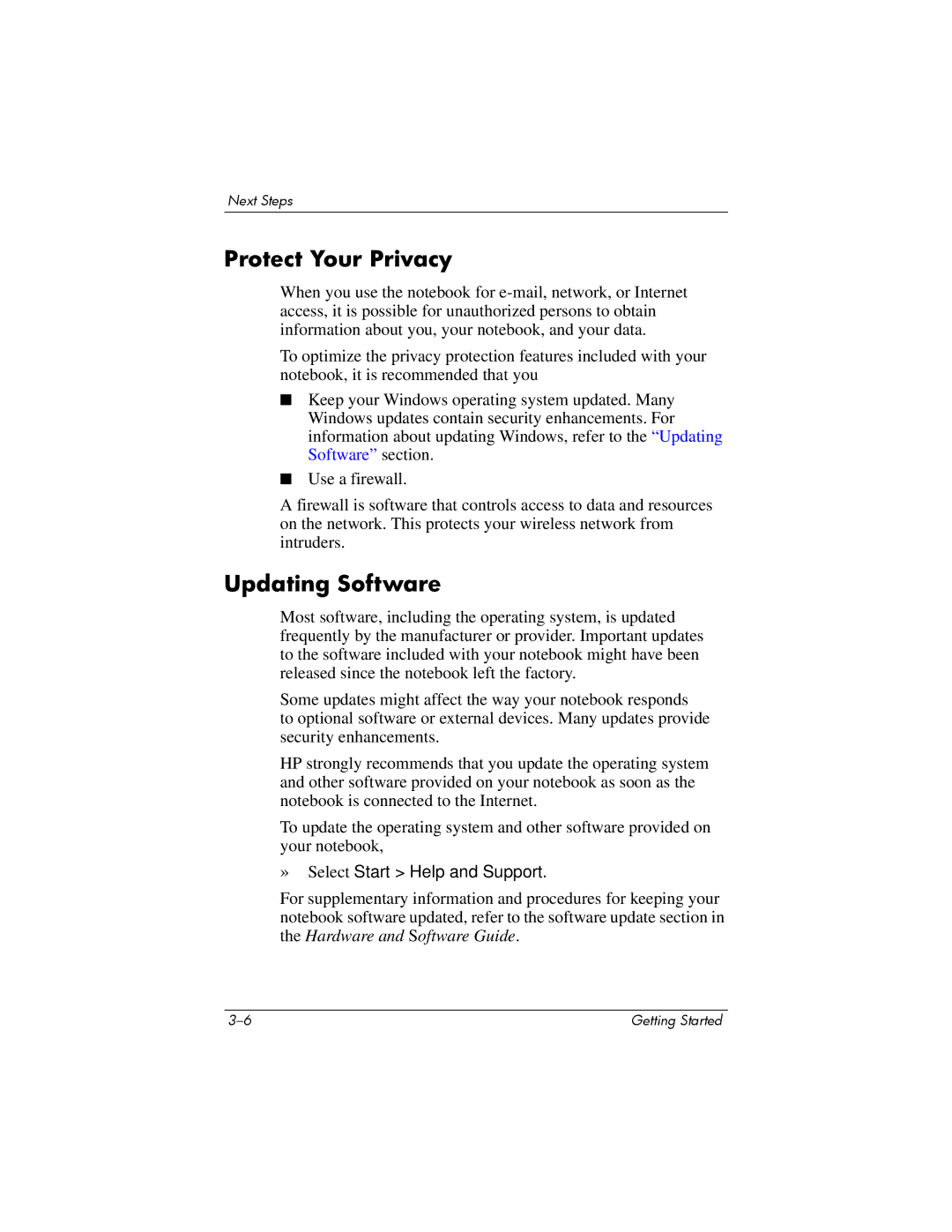 HP NC4200 manual Protect Your Privacy, Updating Software 