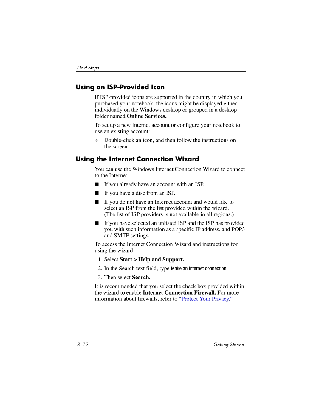 HP NC4200 manual Using an ISP-Provided Icon 