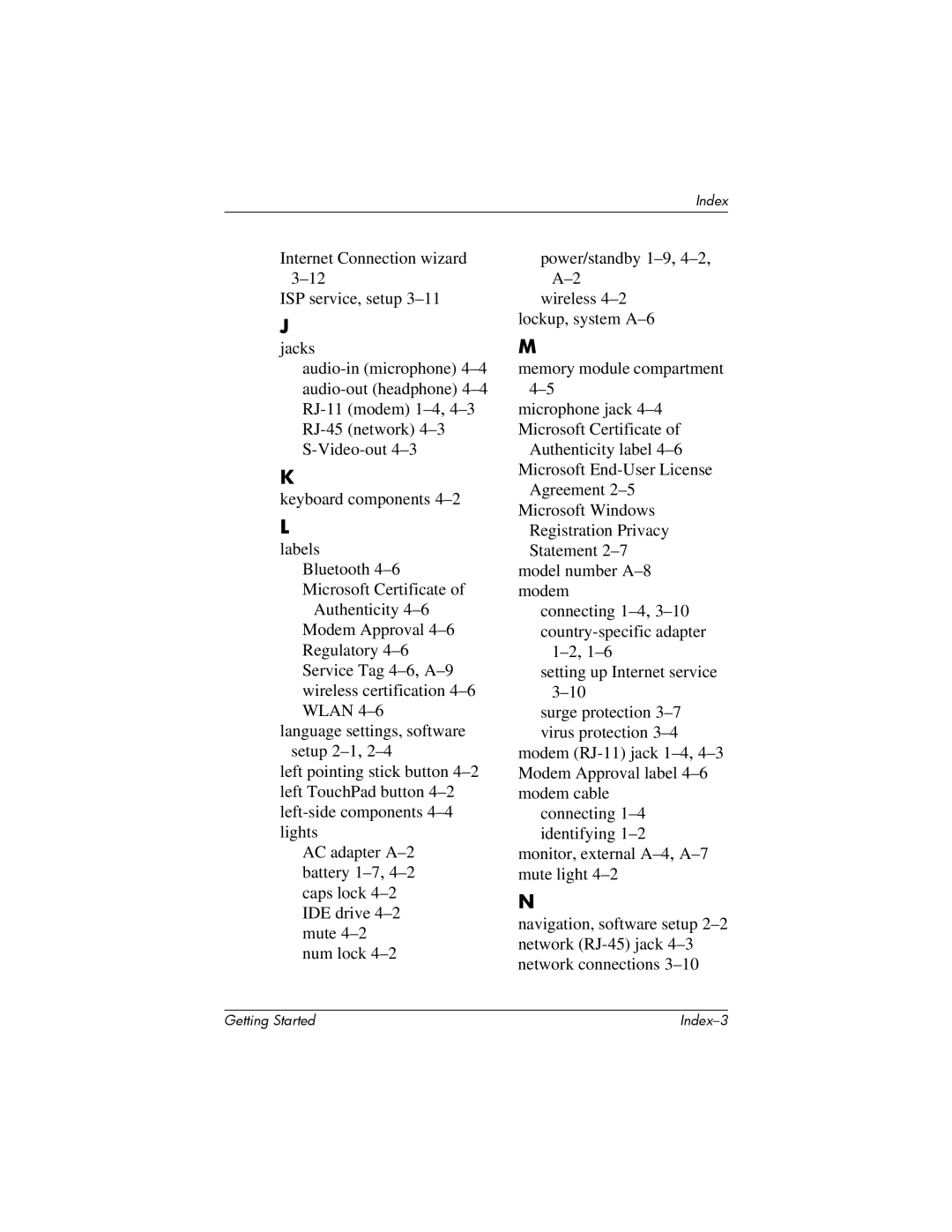 HP NC4200 manual Index-3 