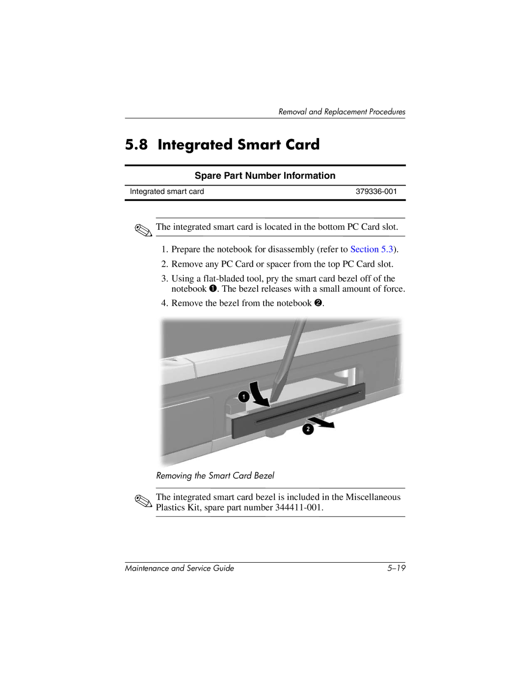 HP nc6000, 335167-003 manual Integrated Smart Card 