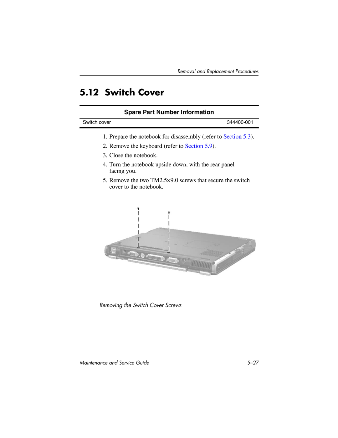 HP nc6000, 335167-003 manual Switch Cover 