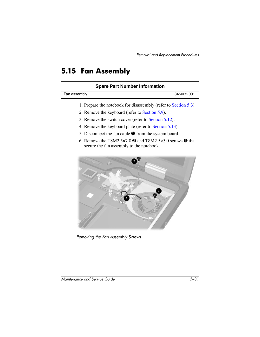 HP nc6000, 335167-003 manual Fan Assembly 