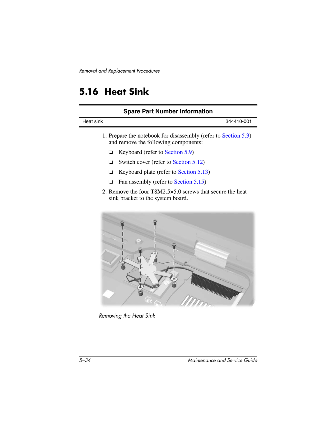 HP 335167-003, nc6000 manual Heat Sink, Spare Part Number Information 