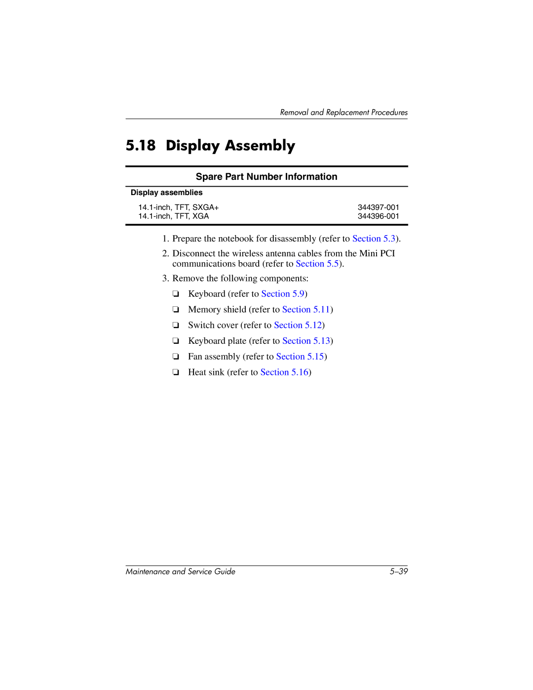 HP nc6000, 335167-003 manual Display Assembly 