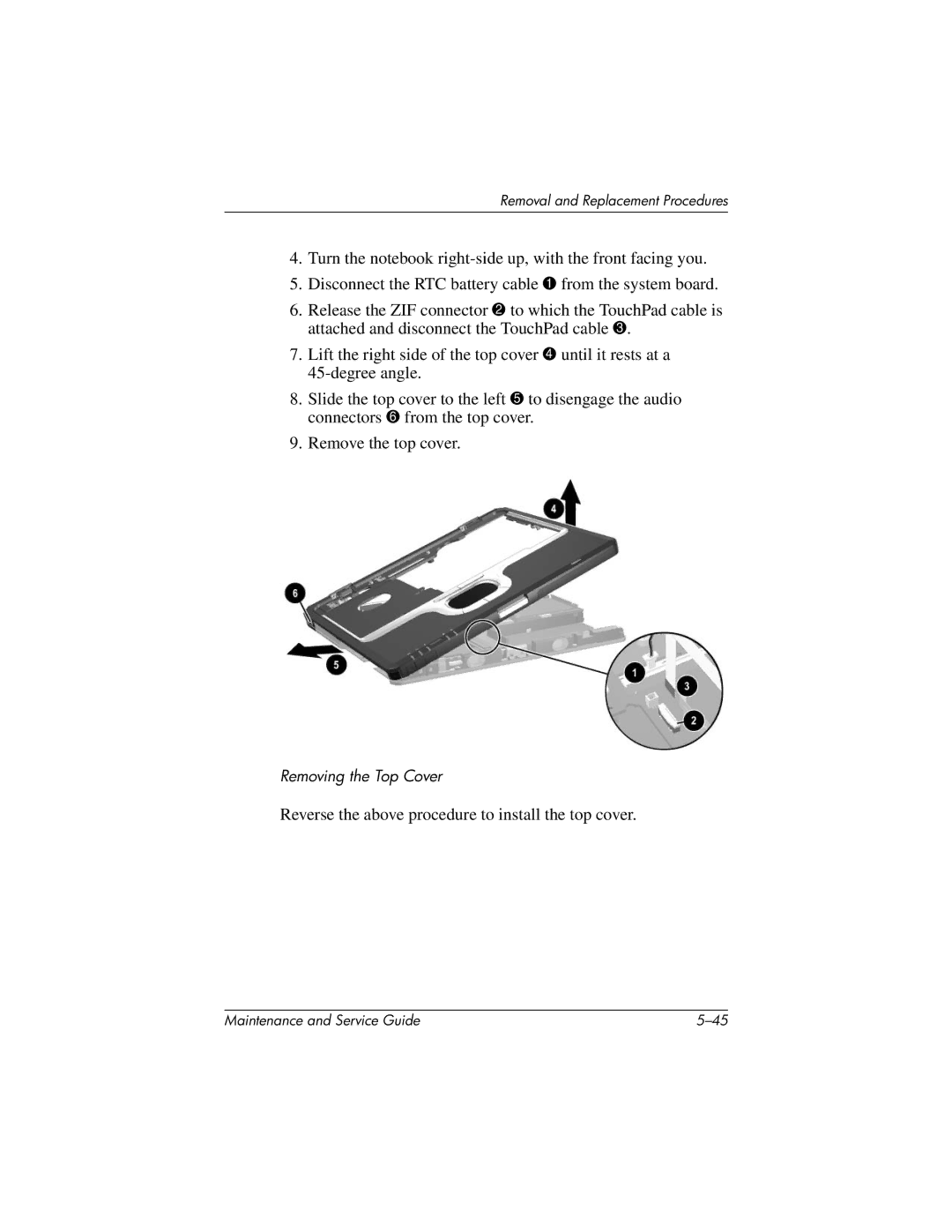 HP nc6000, 335167-003 manual Reverse the above procedure to install the top cover 