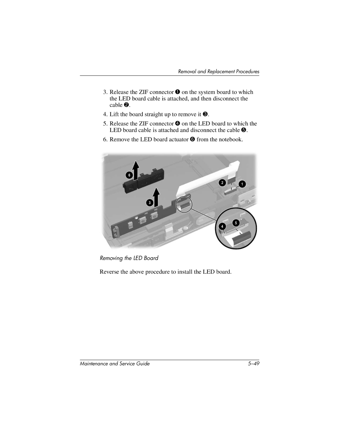 HP nc6000, 335167-003 manual Reverse the above procedure to install the LED board 