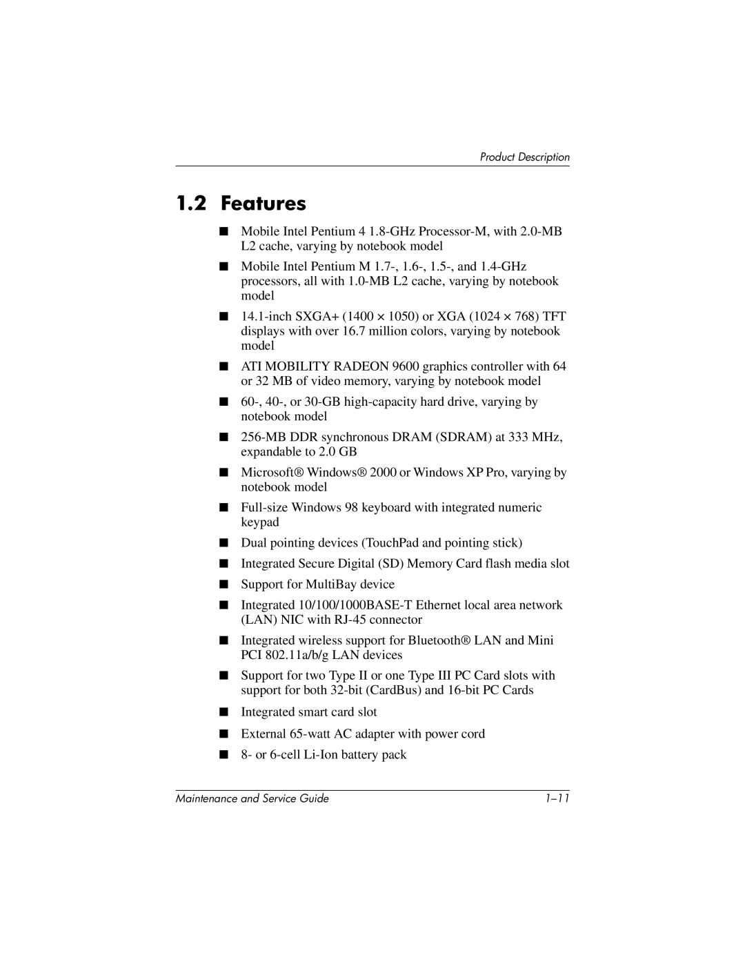 HP nc6000, 335167-003 manual Features 