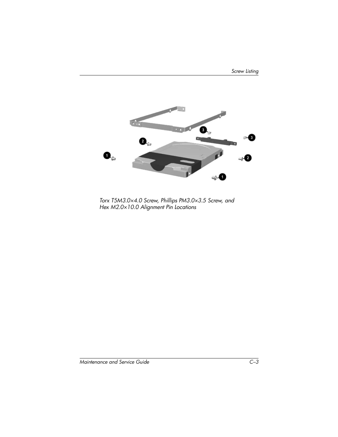 HP nc6000, 335167-003 manual Screw Listing 