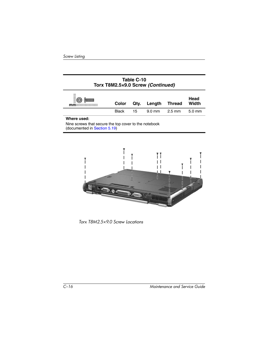 HP 335167-003, nc6000 manual Black 15 9.0 mm 2.5 mm 5.0 mm 