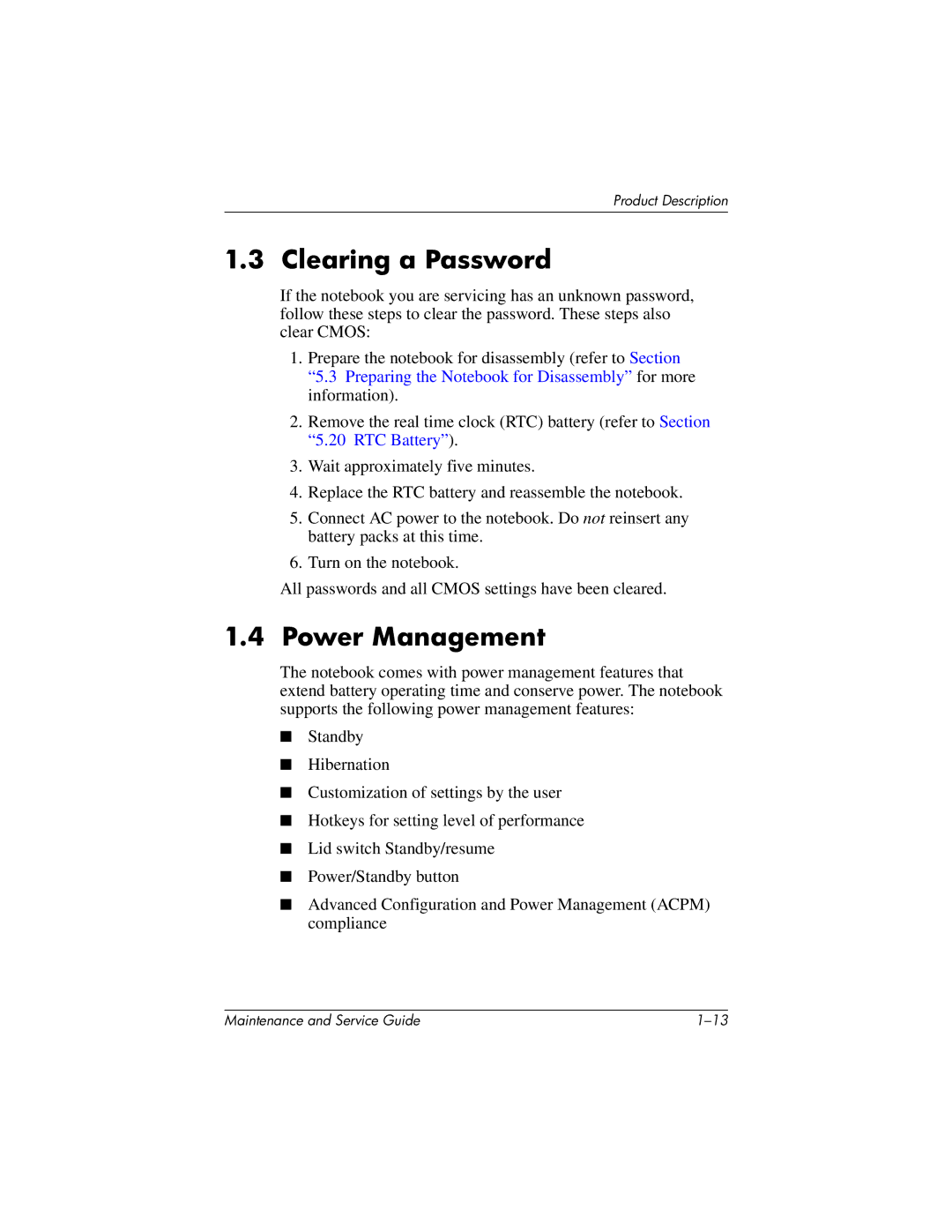 HP nc6000, 335167-003 manual Clearing a Password, Power Management 