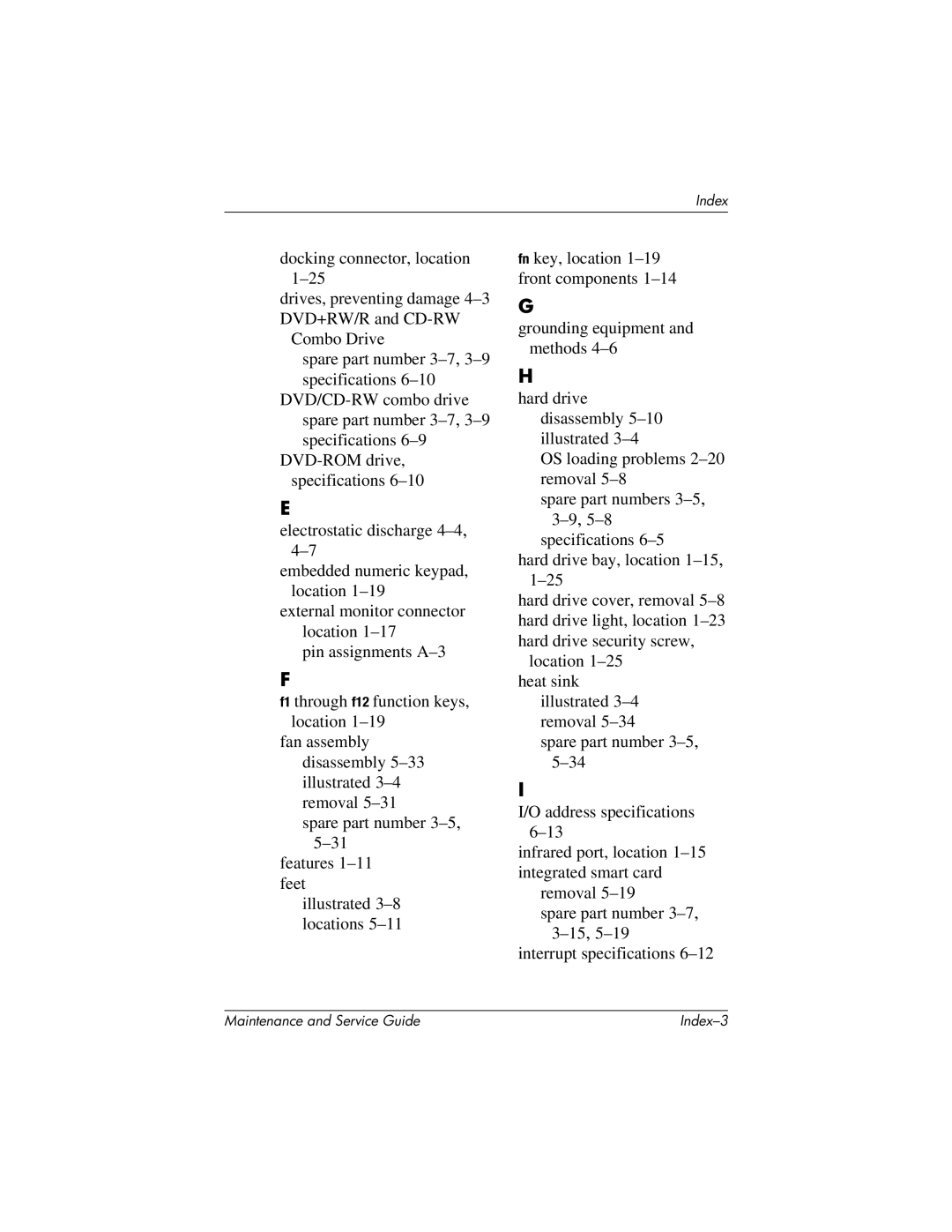 HP 335167-003, nc6000 manual Index-3 