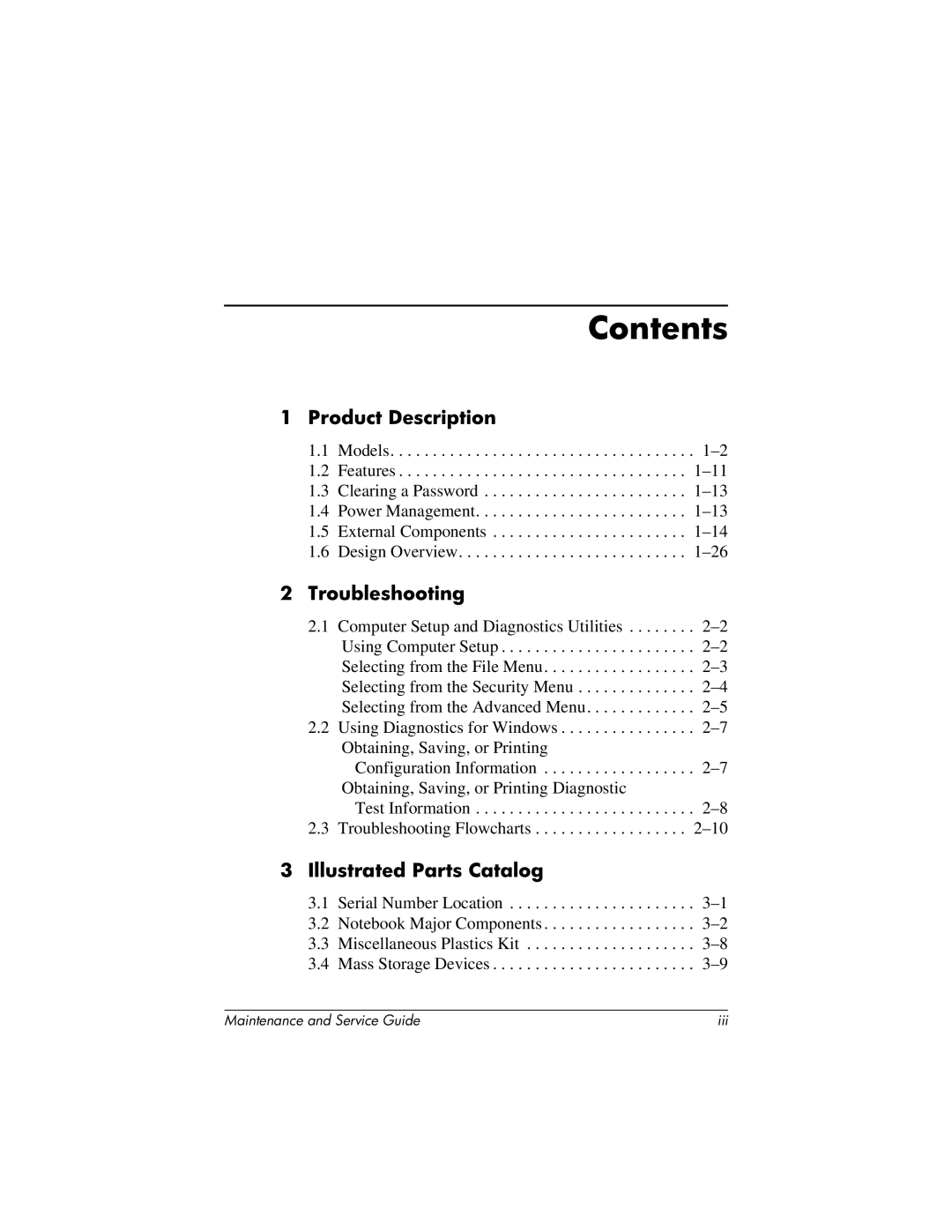 HP 335167-003, nc6000 manual Contents 